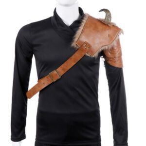 PU Leather Shoulder Amour Medieval Viking Cosplay Costume  Brown Left
